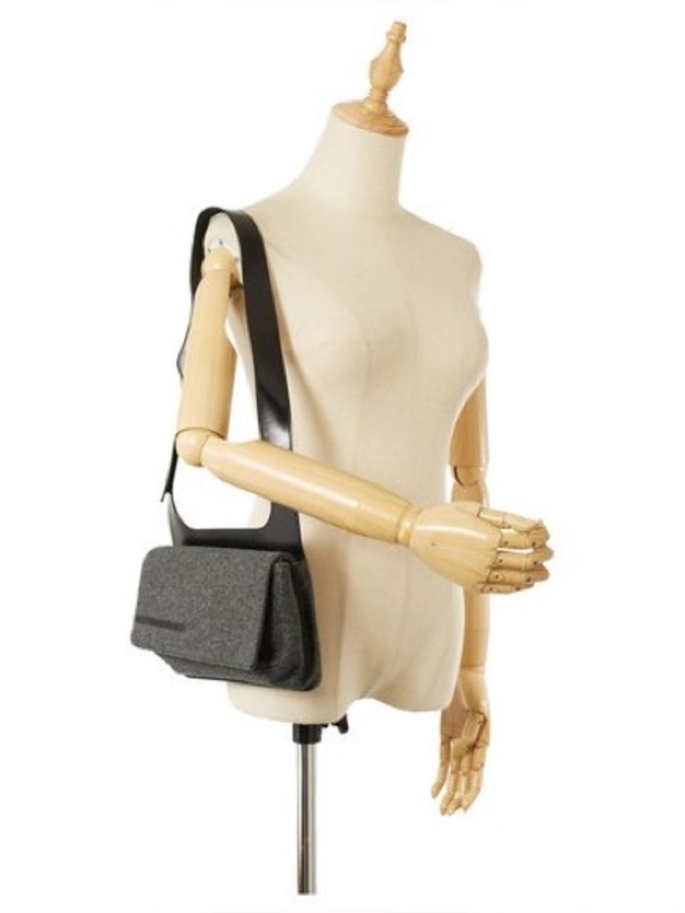 Prada 1999 Gray Wool and Black Leather Bag